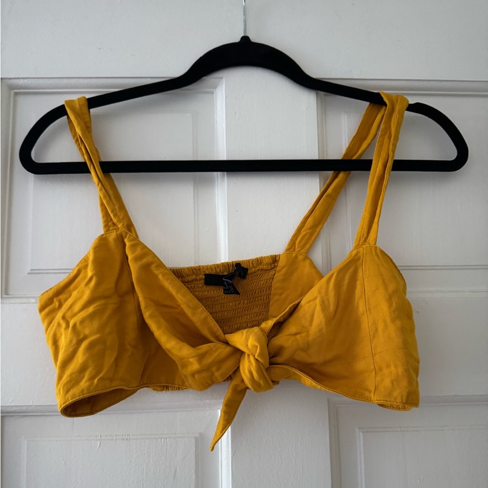 Forever 21 Yellow Black Tie-Front Crop Tank Top